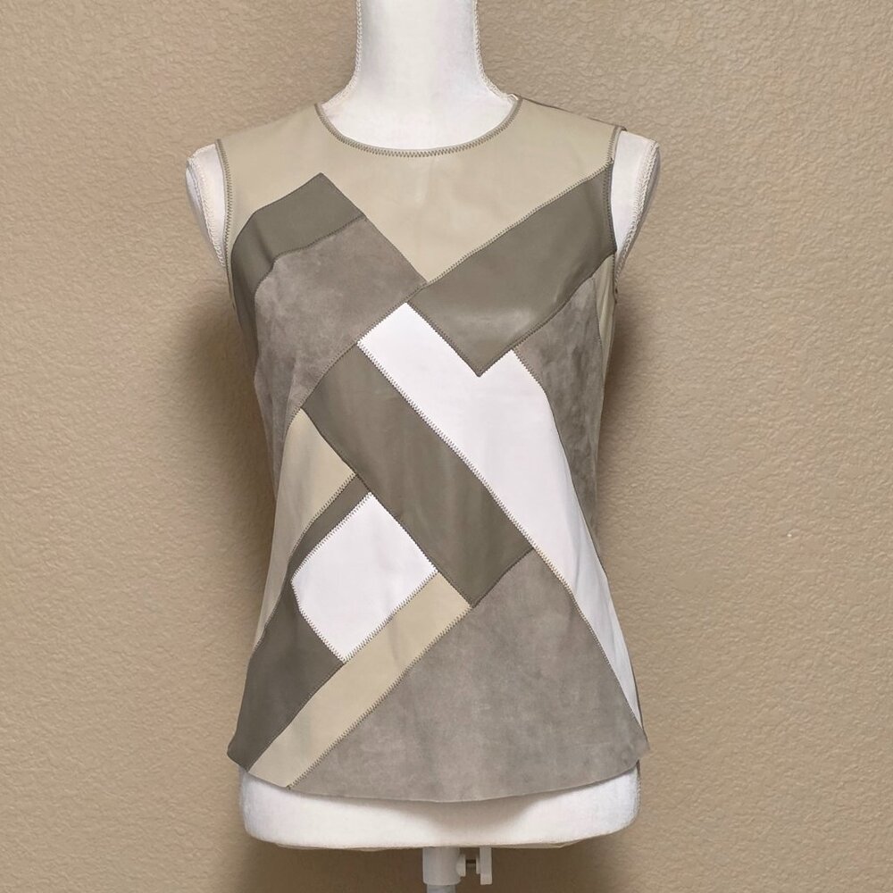 Per Se by Carlisle Suede Leather Patchwork Sleeveless Top - Picture 1 of 14